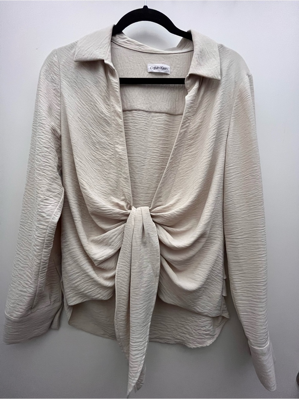 Calvin Klein Neutral Tie-Front Long Sleeve Blouse